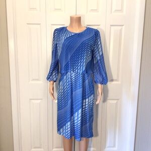 MCS Ltd. Vintage Blue Diagonal Striped Long Sleeve Popover Dress Size 14